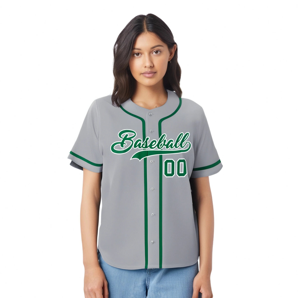 Camiseta de béisbol auténtica, personalizada, de estilo clásico, color gris y verde Kelly