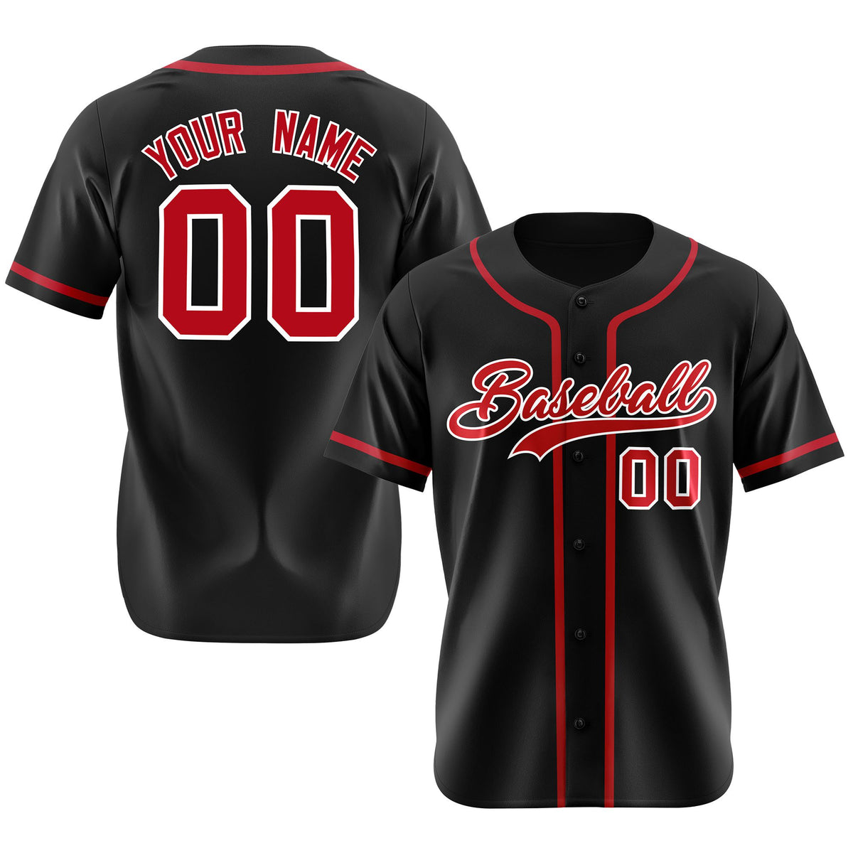 Custom Black Red Classic Style Authentic Baseball Jersey