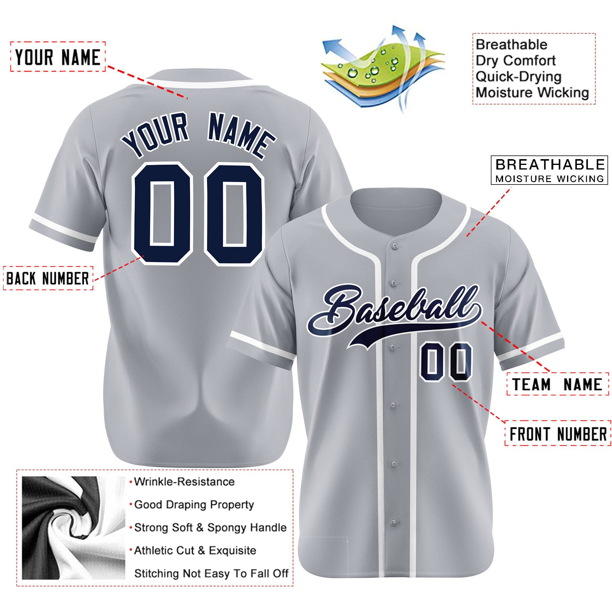 Custom Gray White Classic Style Authentic Baseball Jersey