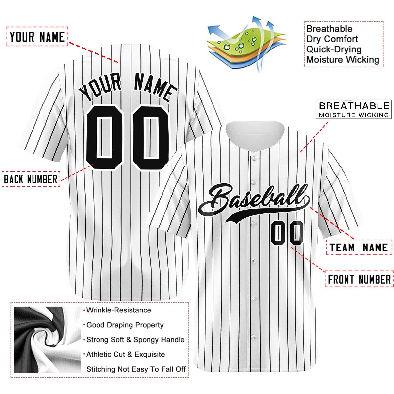 Custom White Black Pinstripe Authentic Baseball Jersey