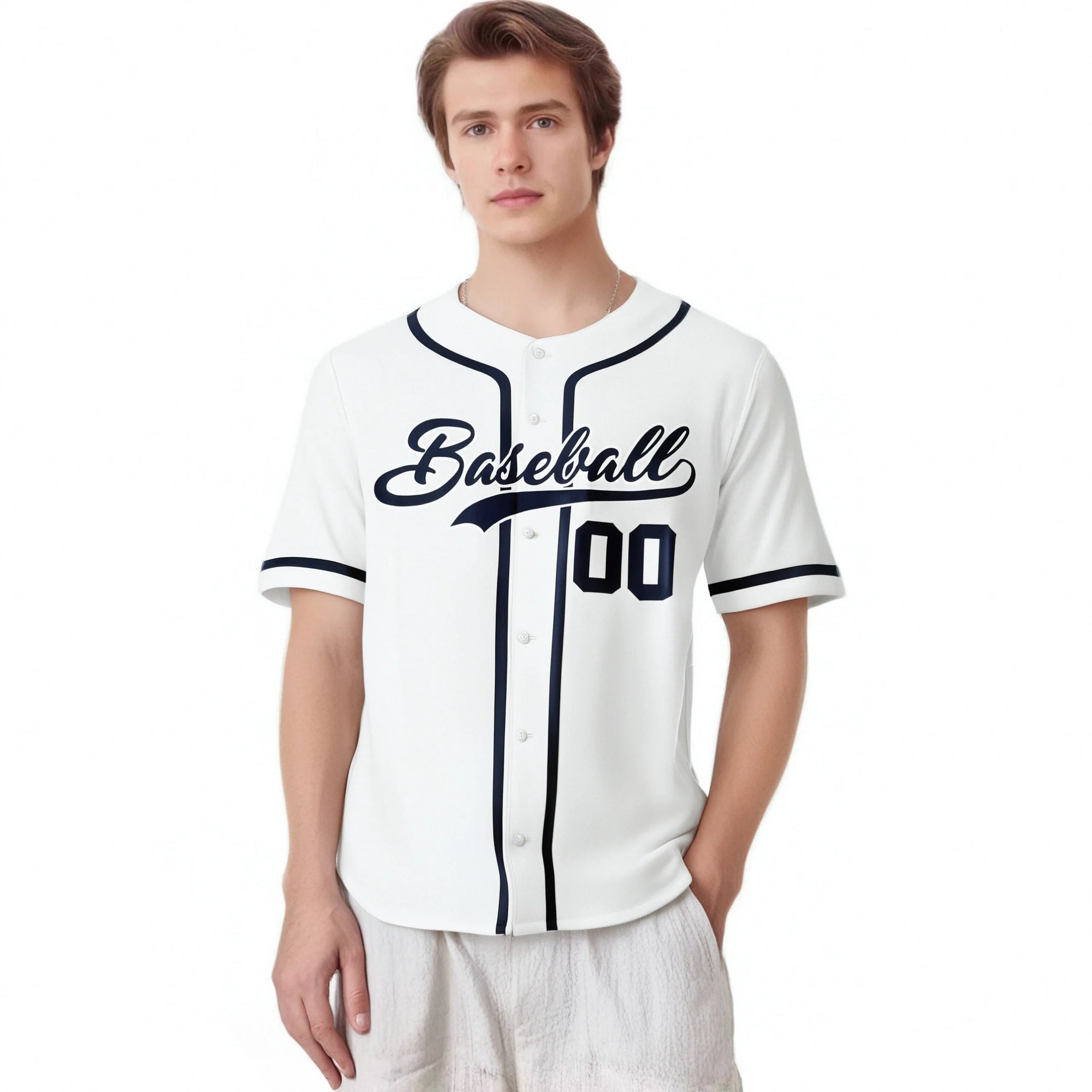 Custom White Navy Classic Style Authentic Baseball Jersey