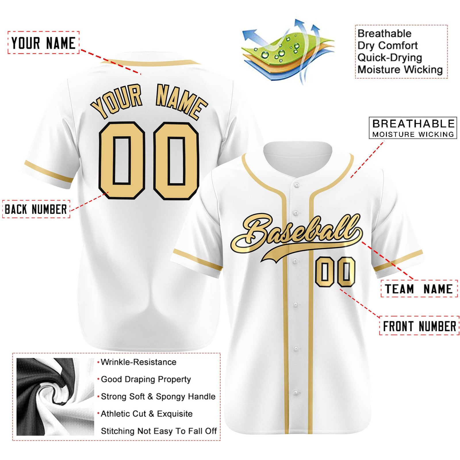 Custom White Khaki Classic Style Authentic Baseball Jersey