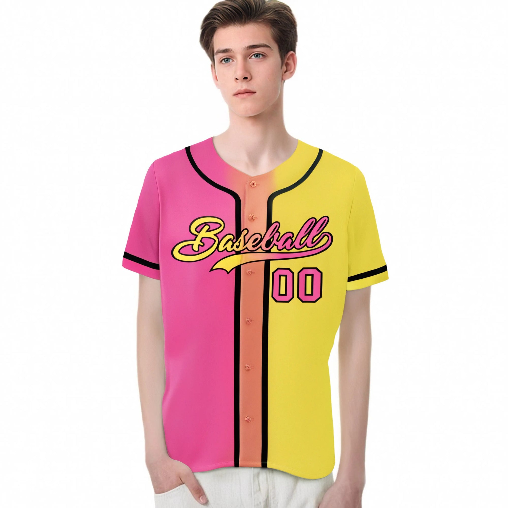 Custom Pink Yellow Gradient Authentic Baseball Jersey