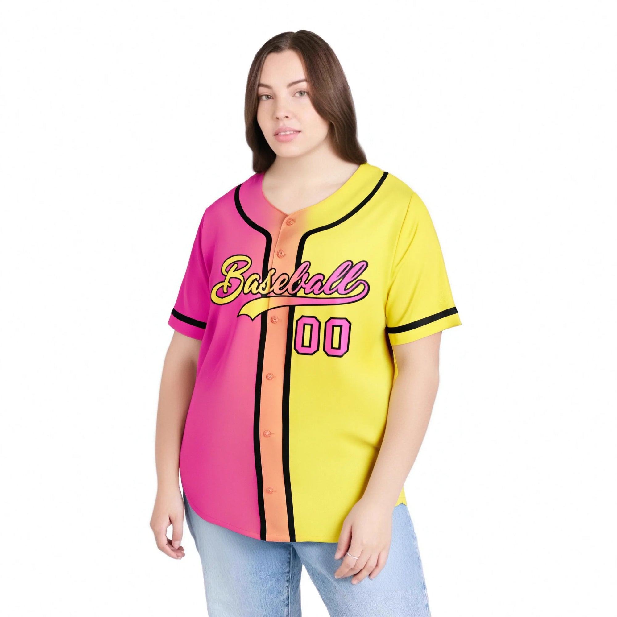 Custom Pink Yellow Gradient Authentic Baseball Jersey