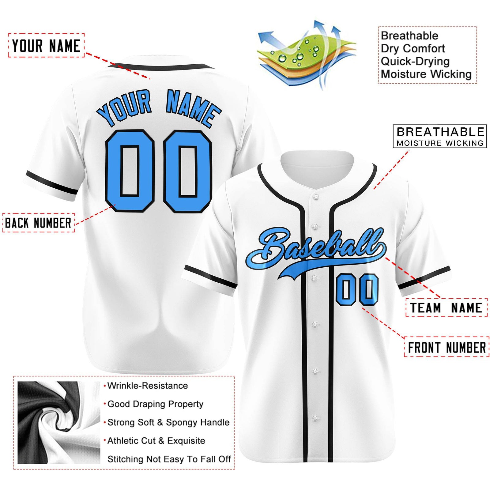Custom White Black Classic Style Authentic Baseball Jersey