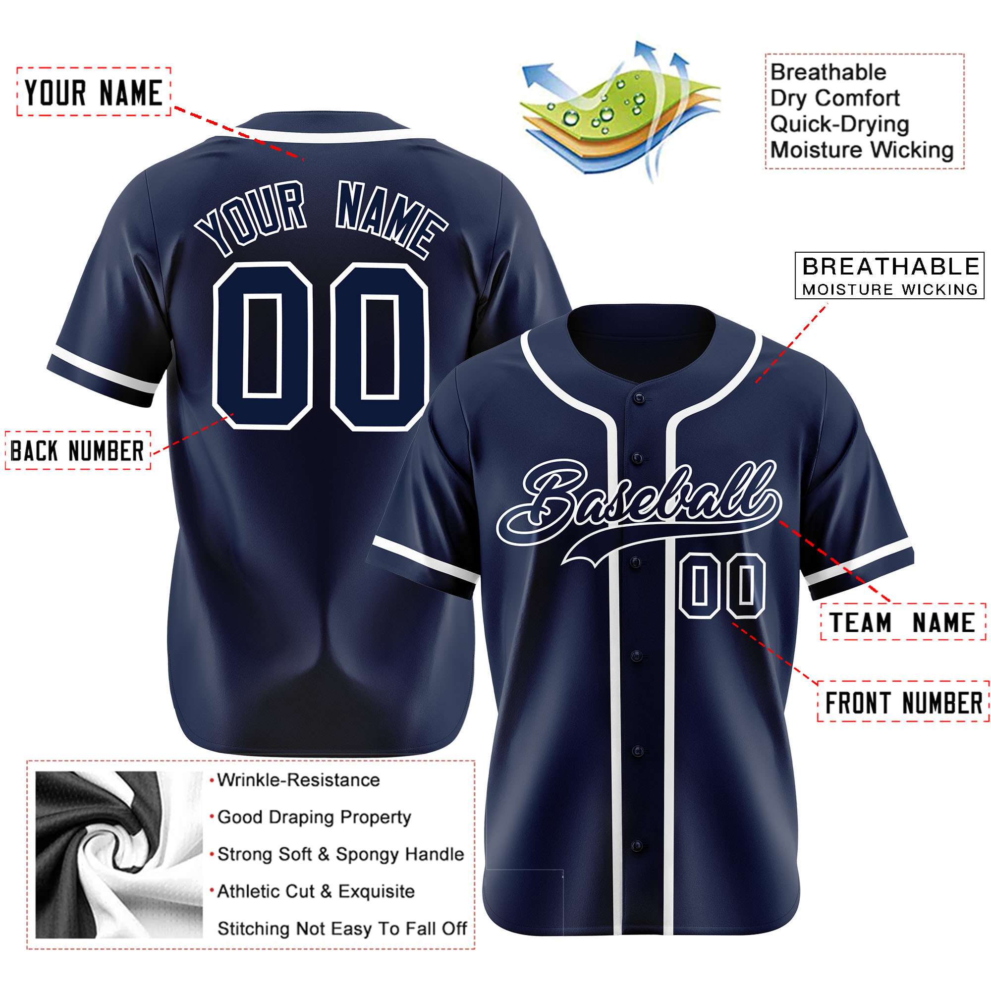 Custom Navy White Classic Style Authentic Baseball Jersey