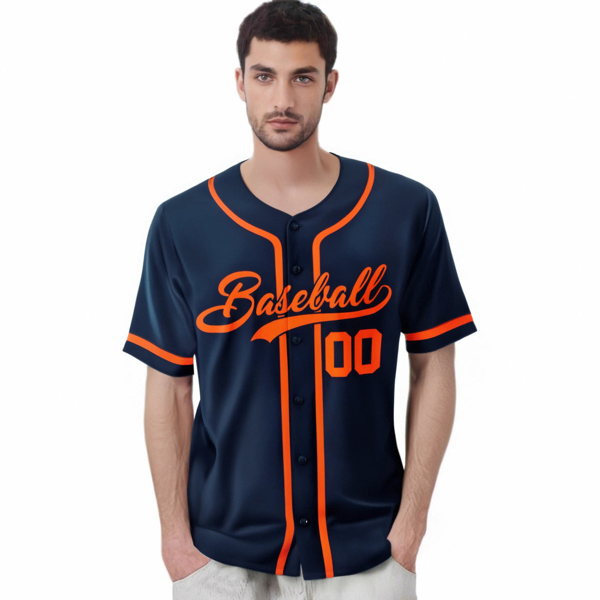Custom Navy Orange Classic Style Authentic Baseball Jersey