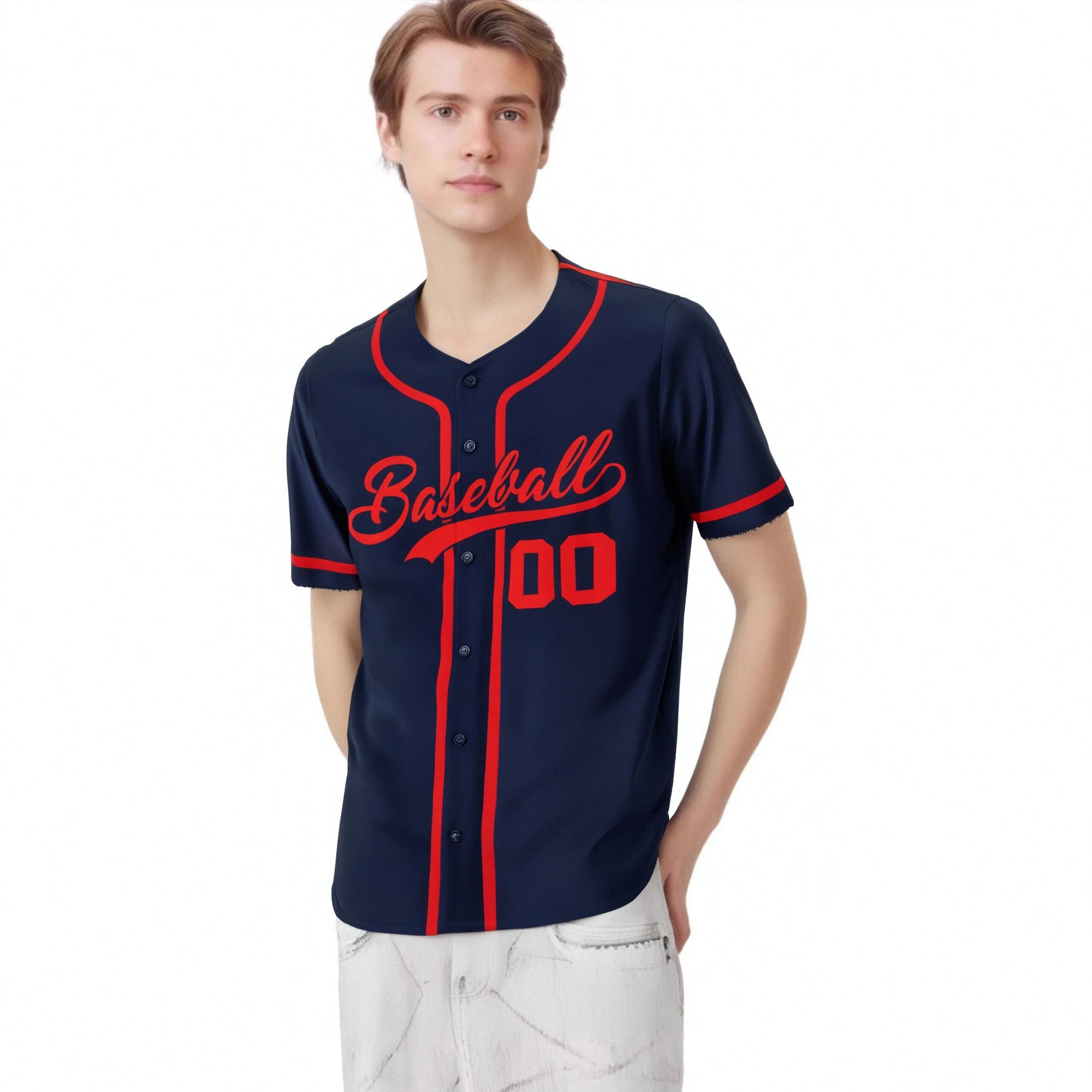 Custom Navy Red Classic Style Authentic Baseball Jersey