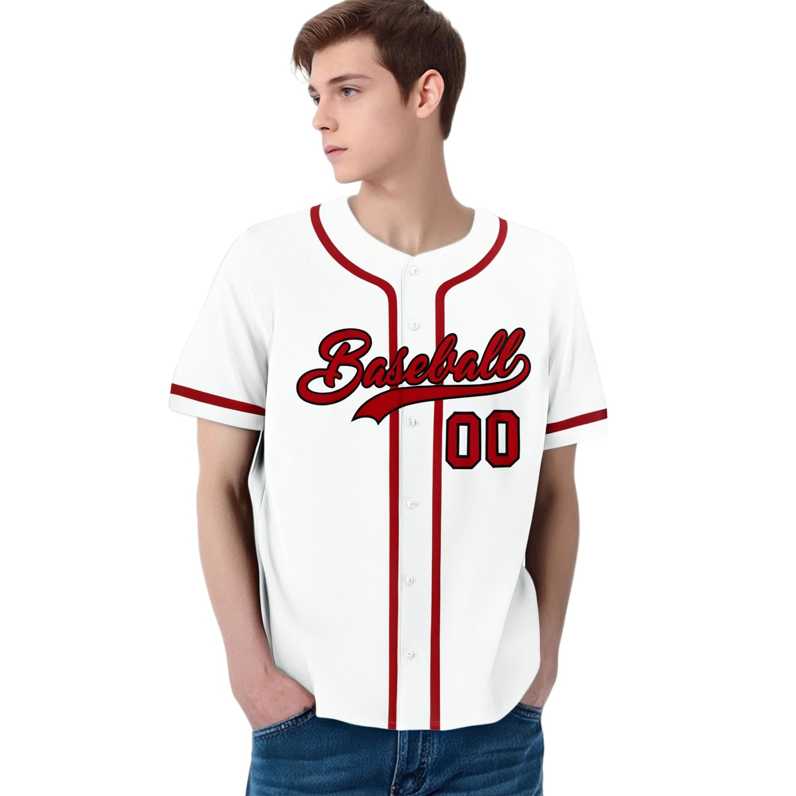 Custom White Red Classic Style Authentic Baseball Jersey