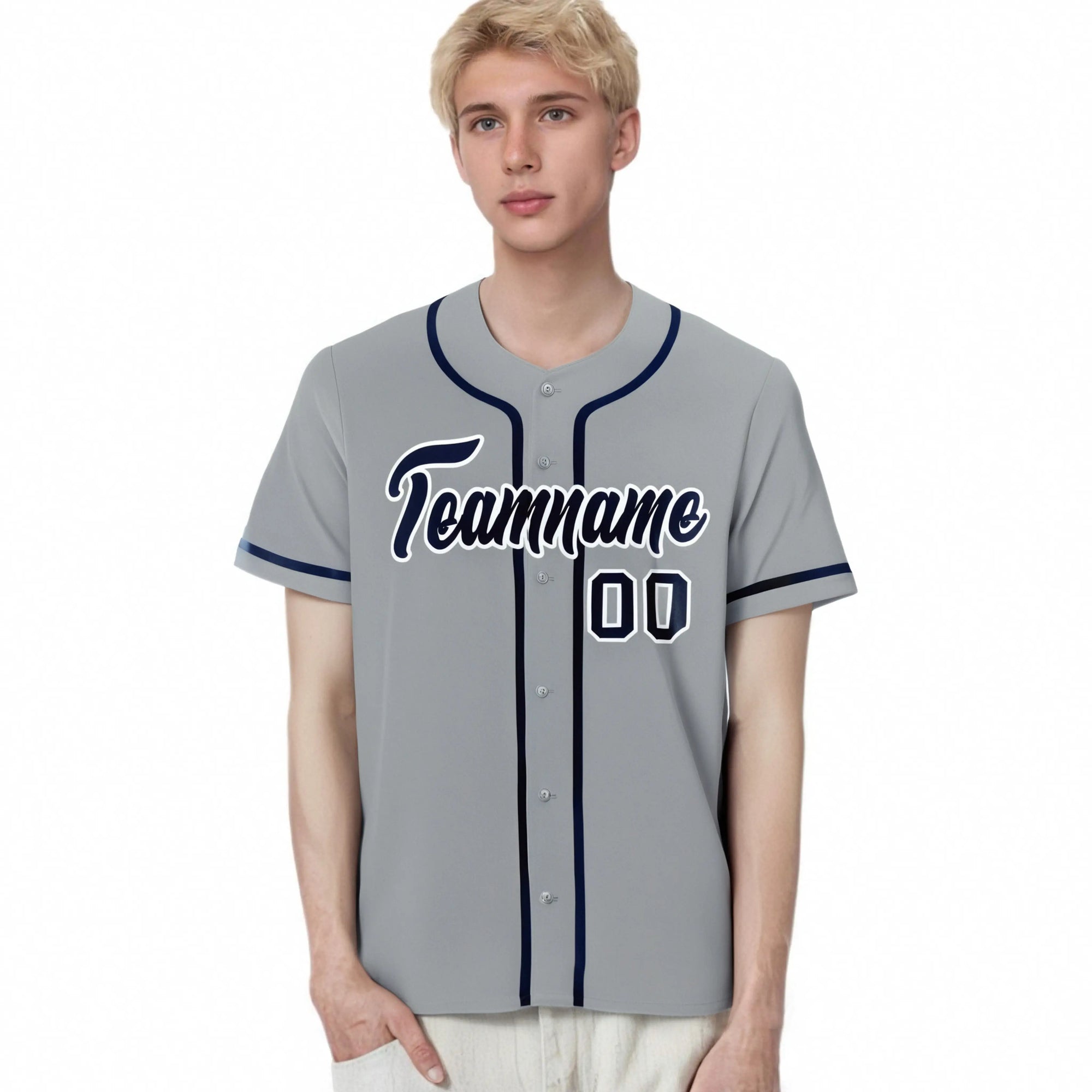 Custom Gray Navy Classic Style Authentic Baseball Jersey