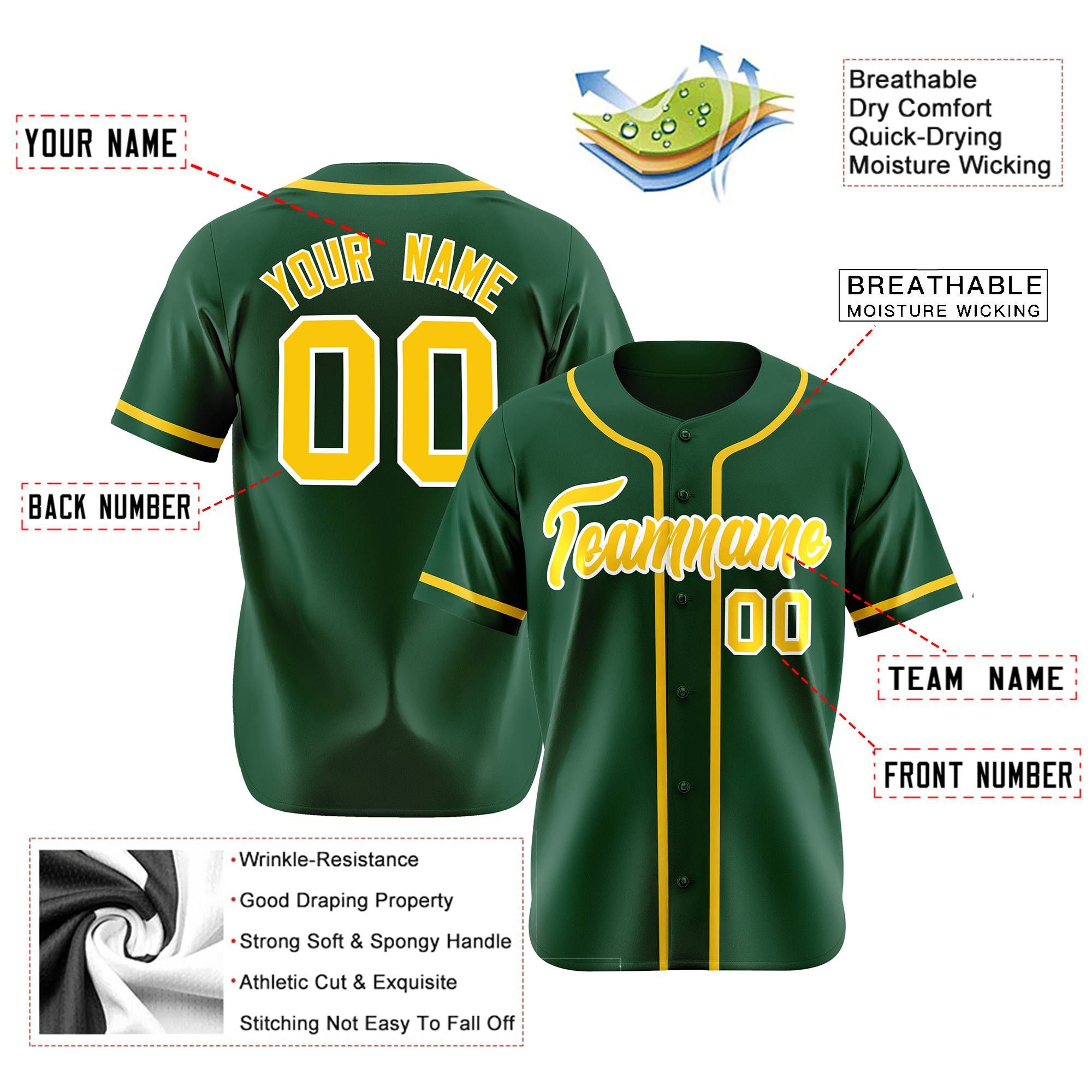 Custom Green Glod Classic Style Authentic Baseball Jersey