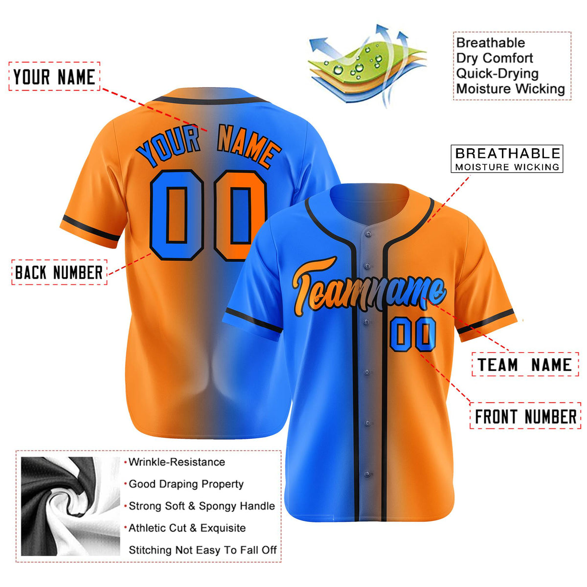 Custom Orange Blue Gradient Style Authentic Baseball Jersey