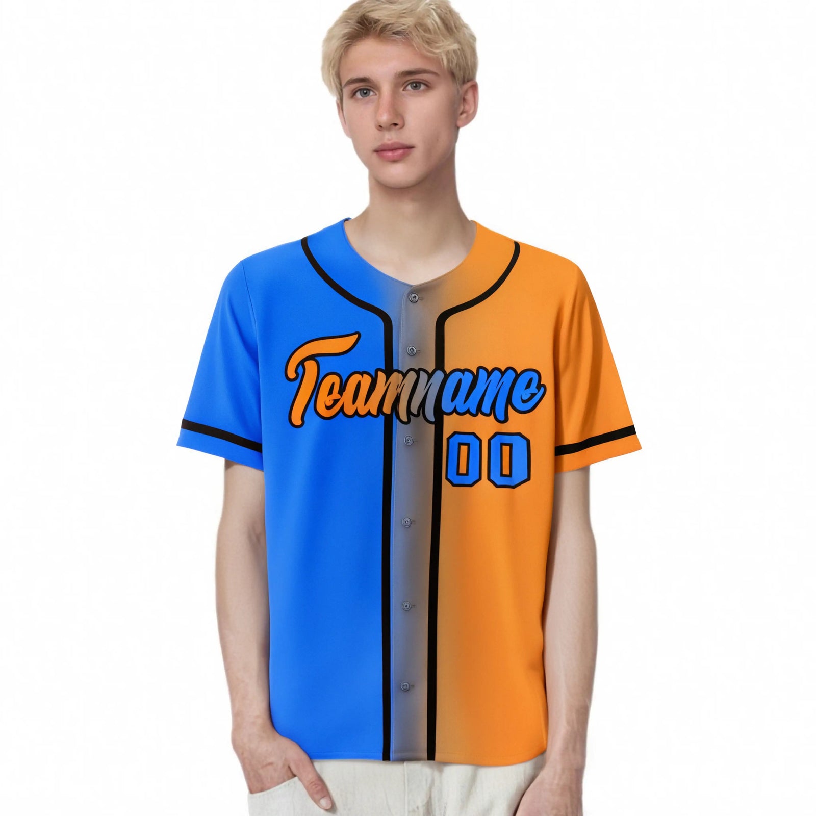 Custom Orange Blue Gradient Style Authentic Baseball Jersey