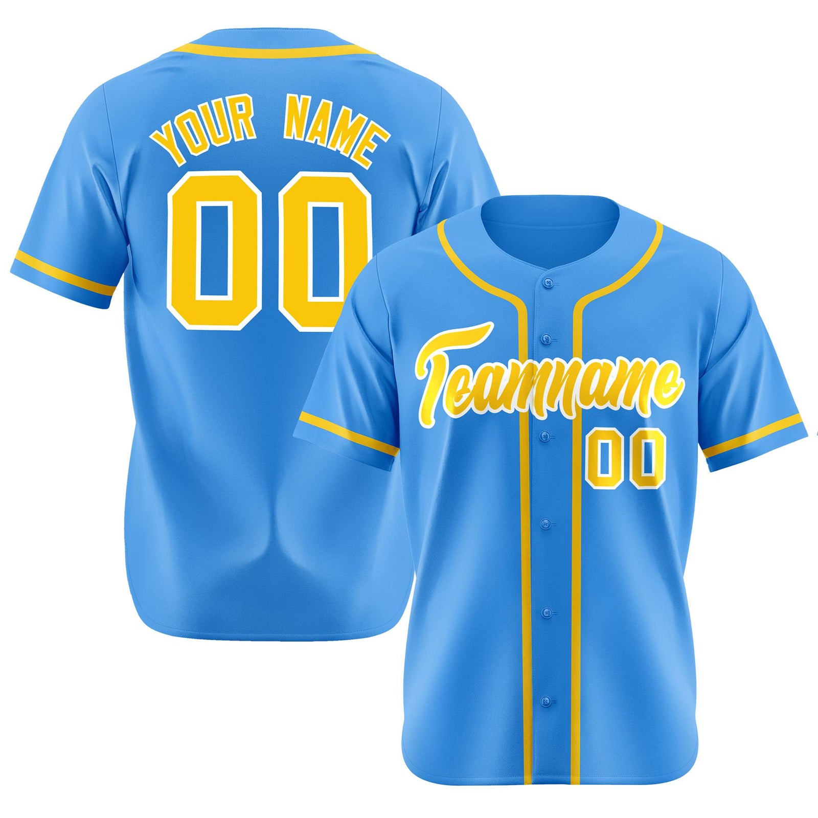 Custom Powder Blue Glod Classic Style Authentic Baseball Jersey