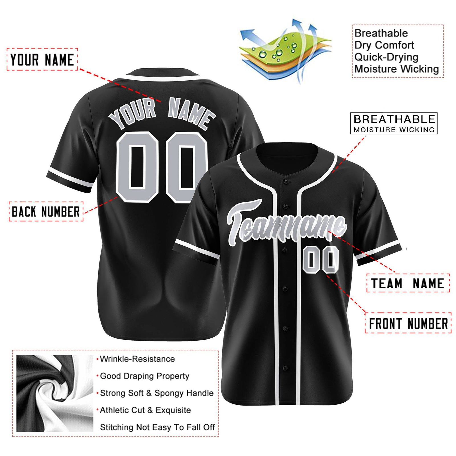Custom Black Gray-White Classic Style Authentic Baseball Jersey