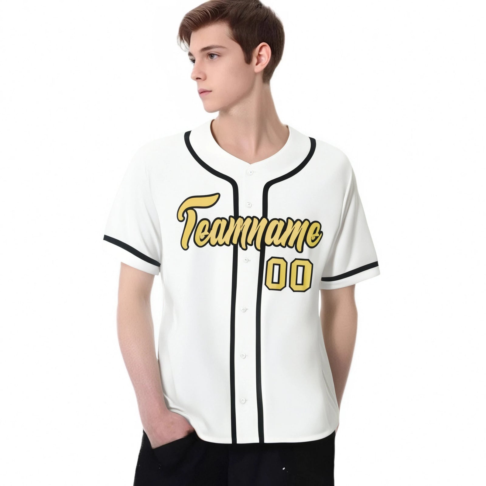 Custom White Glod-Black Classic Style Authentic Baseball Jersey