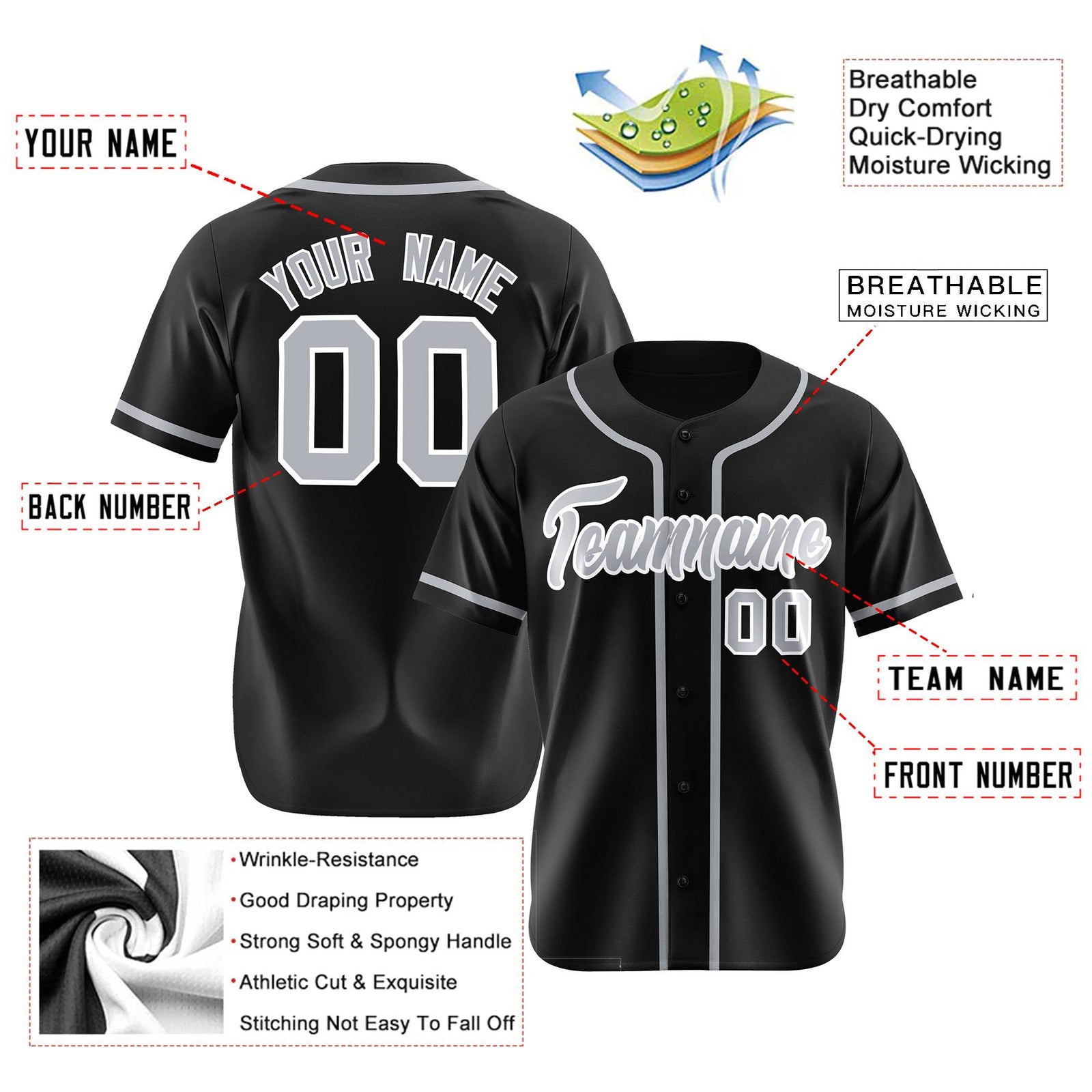Custom Black Gray Classic Style Authentic Baseball Jersey