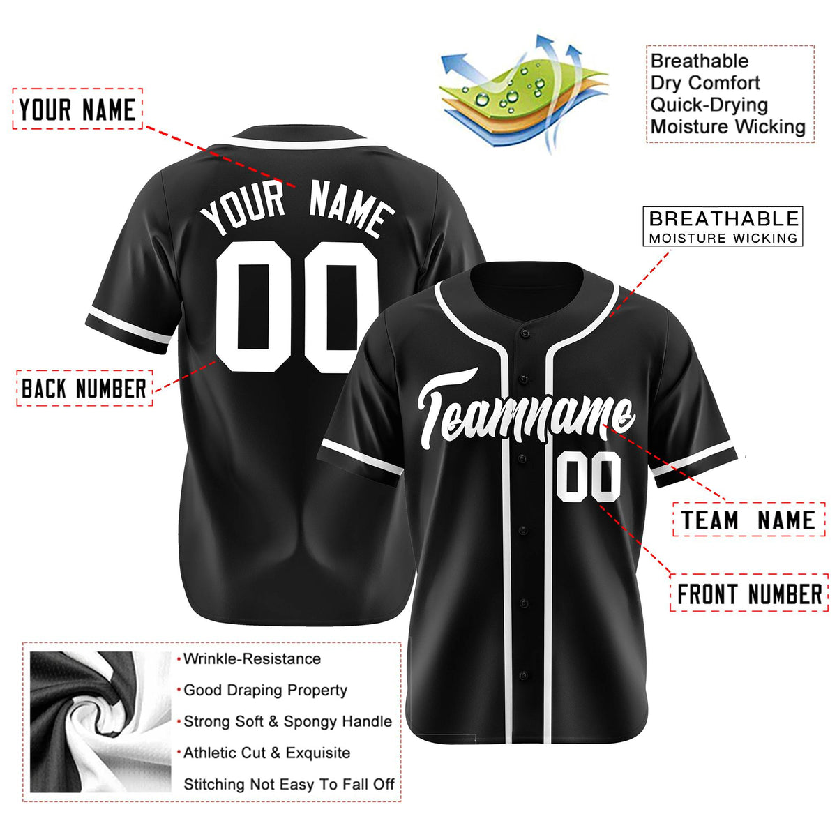 Custom Black White Classic Style Authentic Baseball Jersey