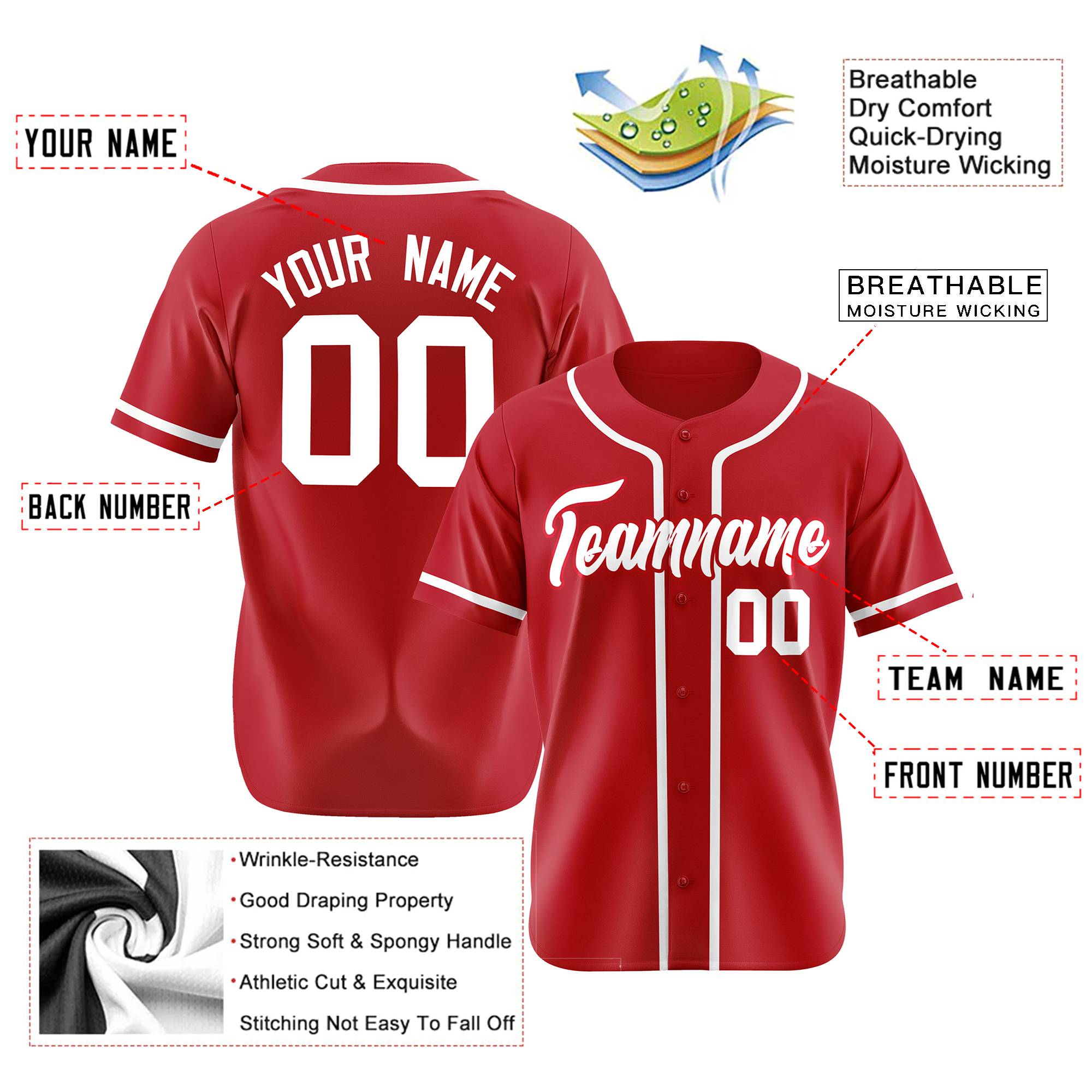 Custom Red White Classic Style Authentic Baseball Jersey