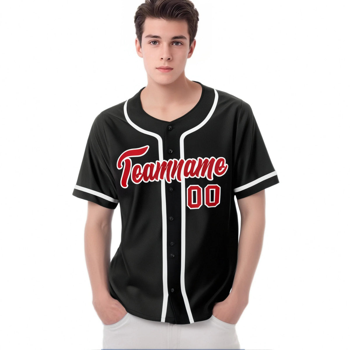 Custom Black Red-White Classic Style Authentic Baseball Jersey
