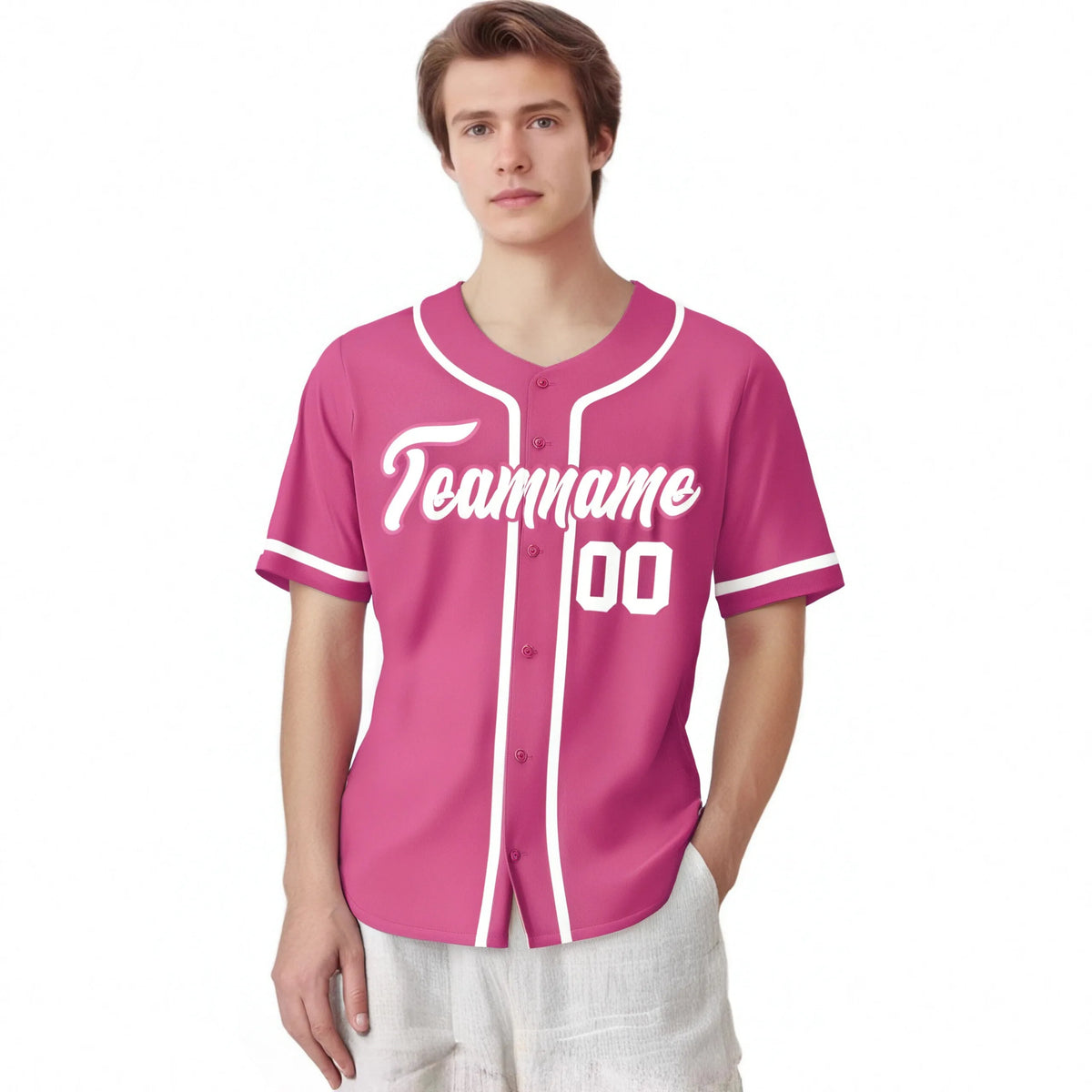 Custom Pink White Classic Style Authentic Baseball Jersey
