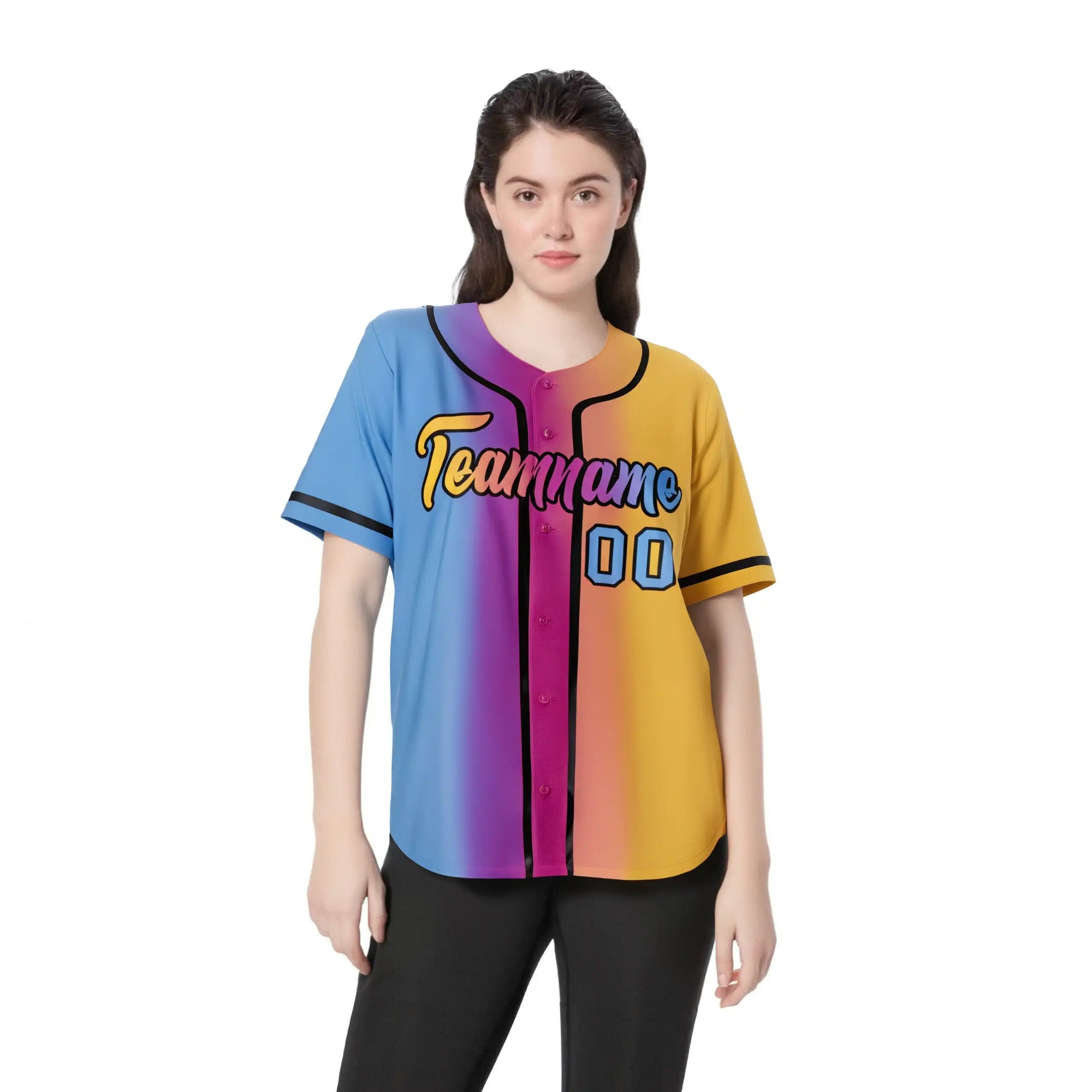 Custom Light Blue Pink-Yellow Gradient Style Authentic Baseball Jersey