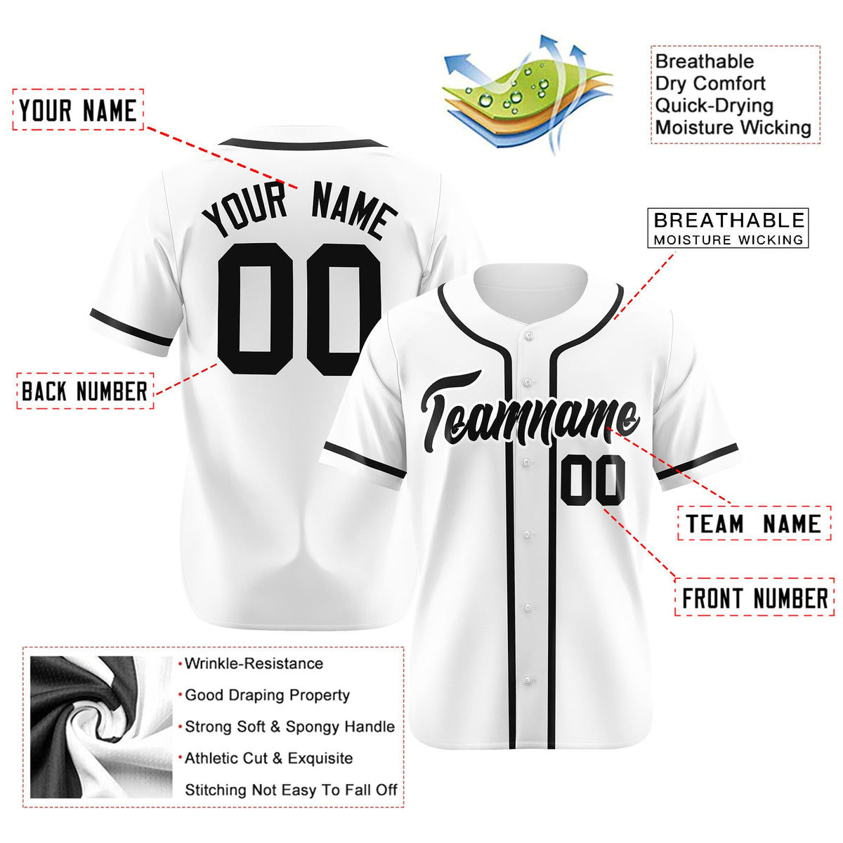 Custom White Black Classic Style Authentic Baseball Jersey
