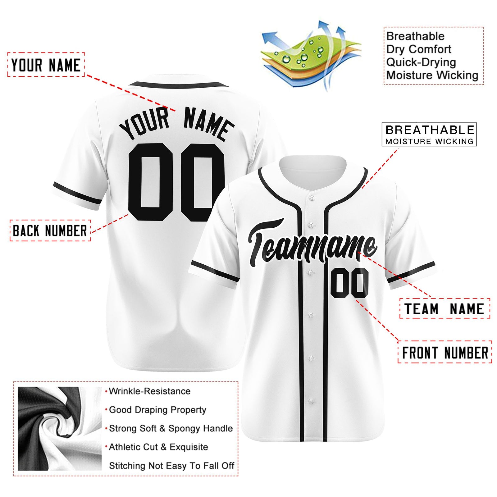 Custom White Black Classic Style Authentic Baseball Jersey