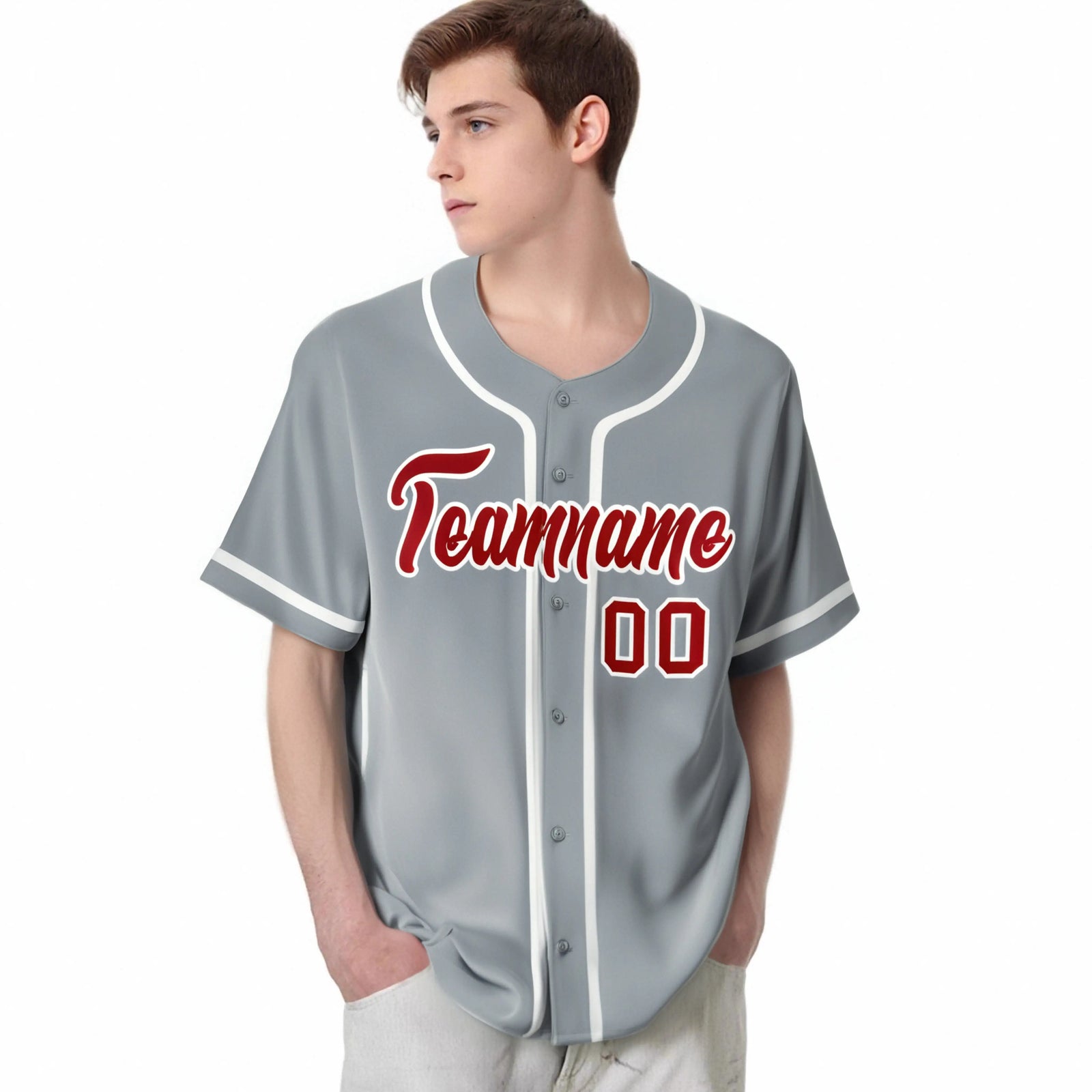 Custom Gray Red-White Classic Style Authentic Baseball Jersey