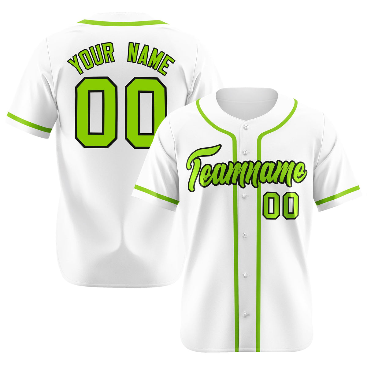 Custom White Neon Green Classic Style Authentic Baseball Jersey