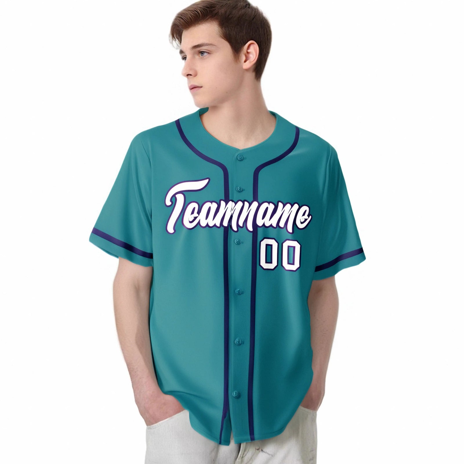 Custom Aqua White-Purple Classic Style Authentic Baseball Jersey