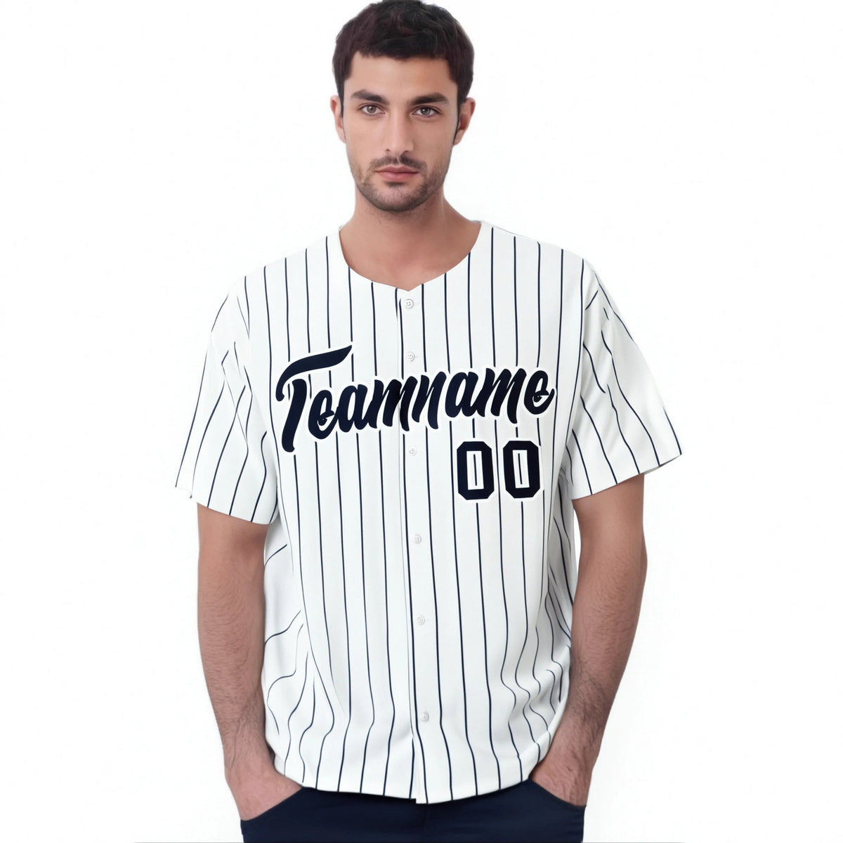 Custom White Navy Pinstripe Authentic Baseball Jersey