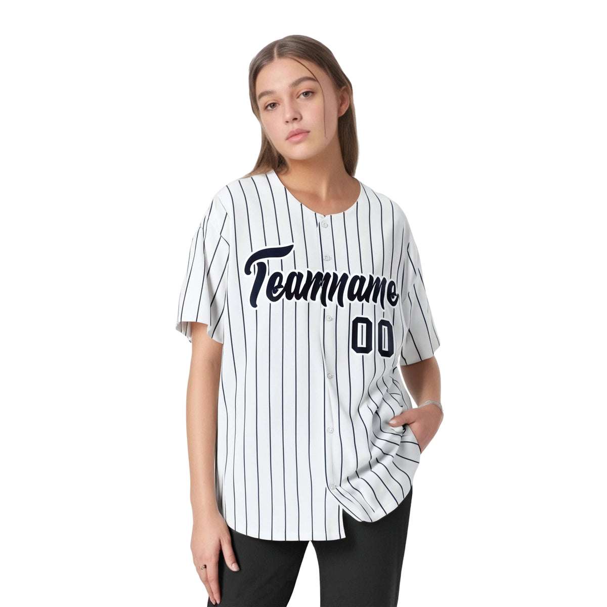 Custom White Navy Pinstripe Authentic Baseball Jersey