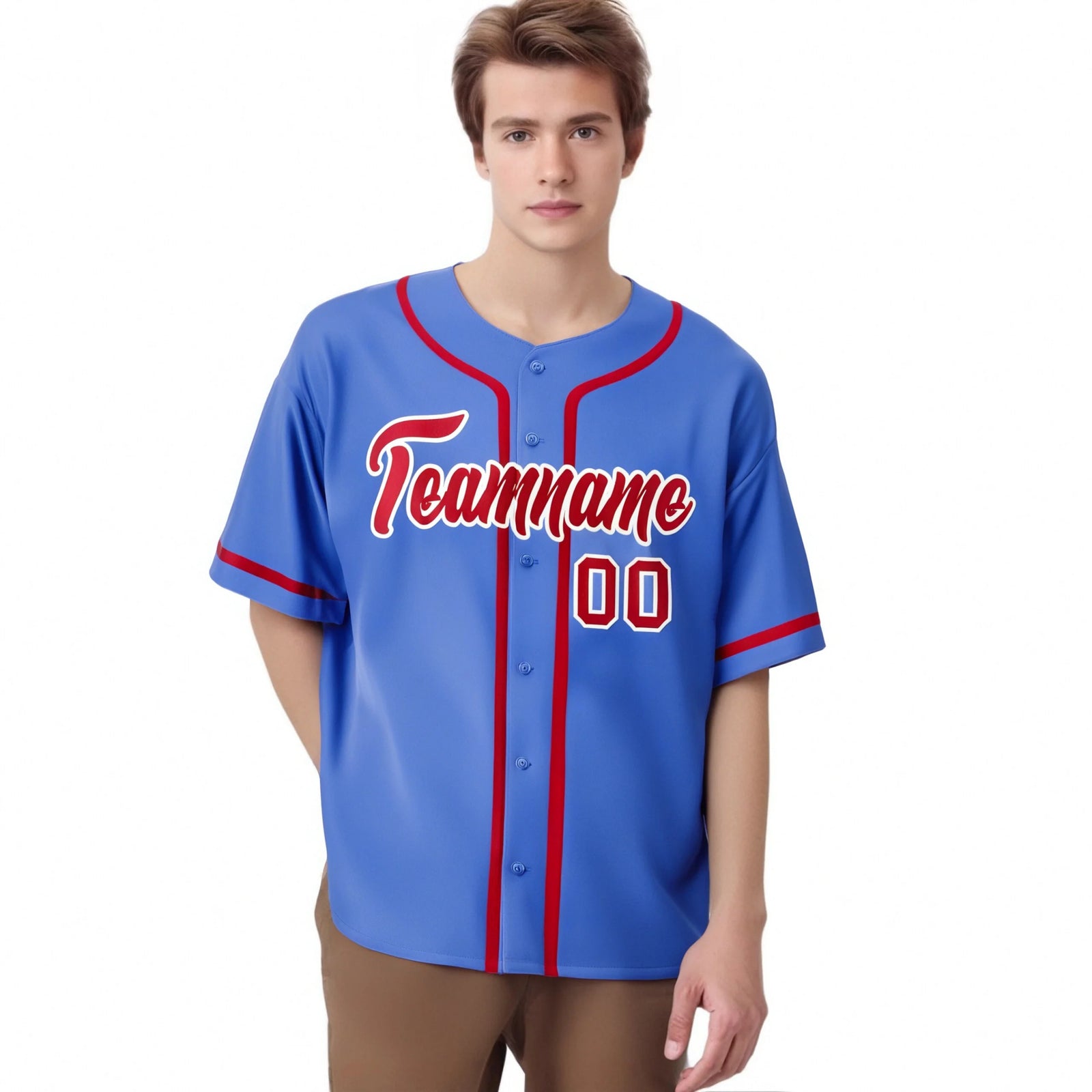 Custom Powder Blue Red Classic Style Authentic Baseball Jersey