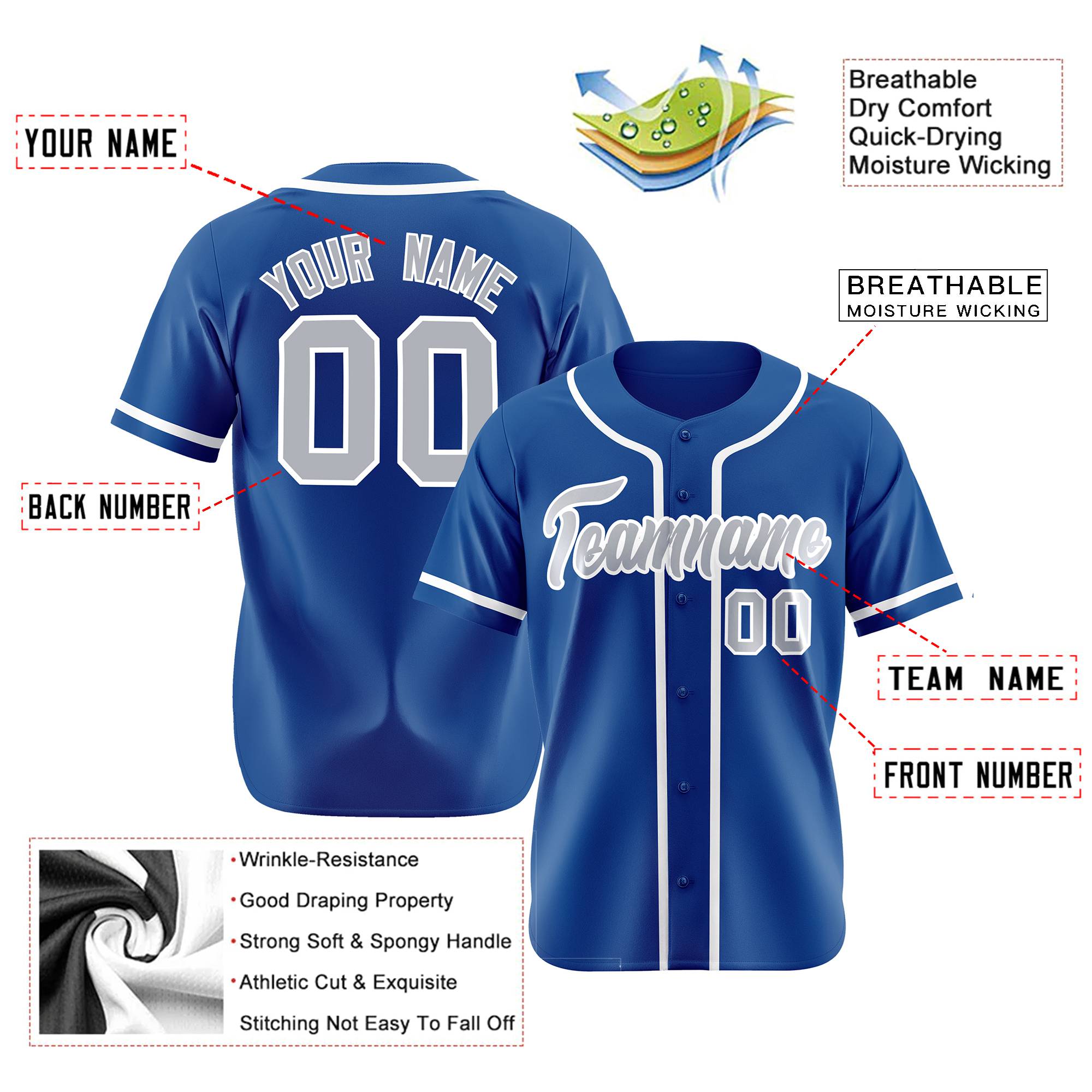 Custom Blue Gray-White Classic Style Authentic Baseball Jersey