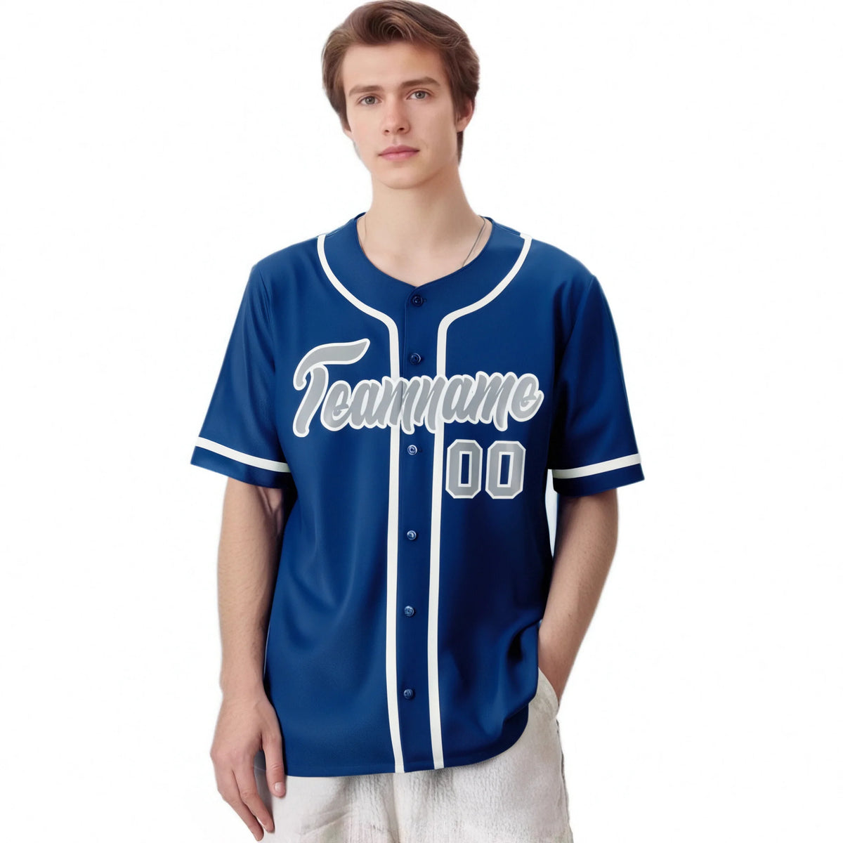 Custom Blue Gray-White Classic Style Authentic Baseball Jersey