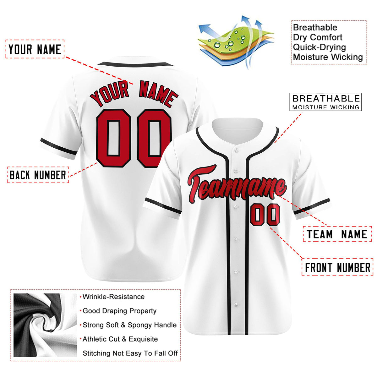 Custom White Red-Black Classic Style Authentic Baseball Jersey