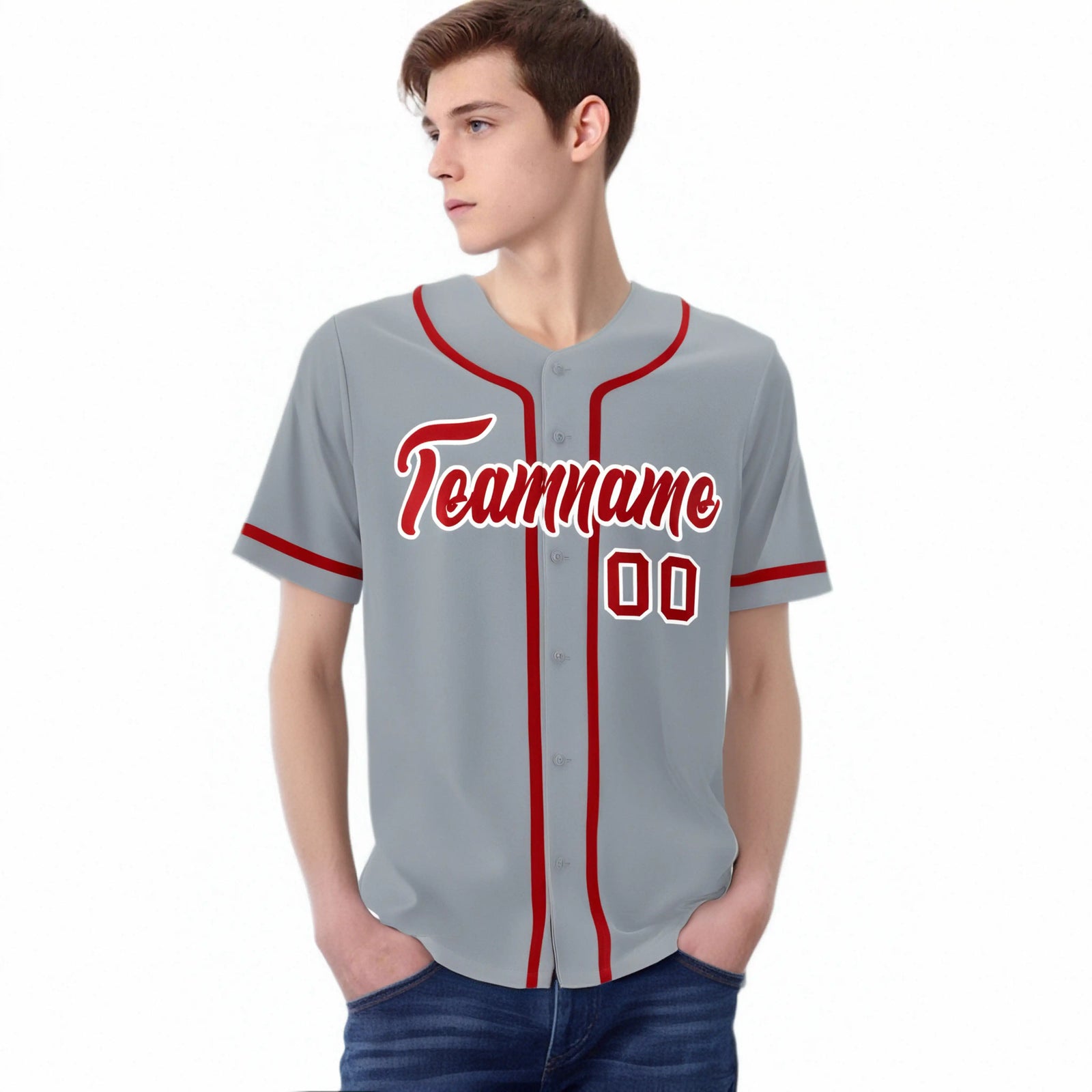 Custom Gray Red-White Classic Style Authentic Baseball Jersey