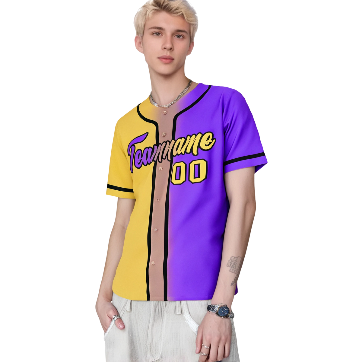 Custom Yellow Purple Gradient Style Authentic Baseball Jersey