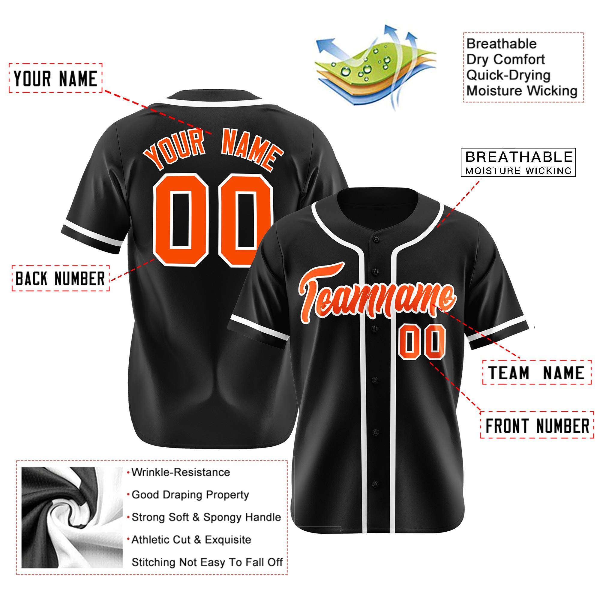 Custom Black Orange-White Classic Style Authentic Baseball Jersey