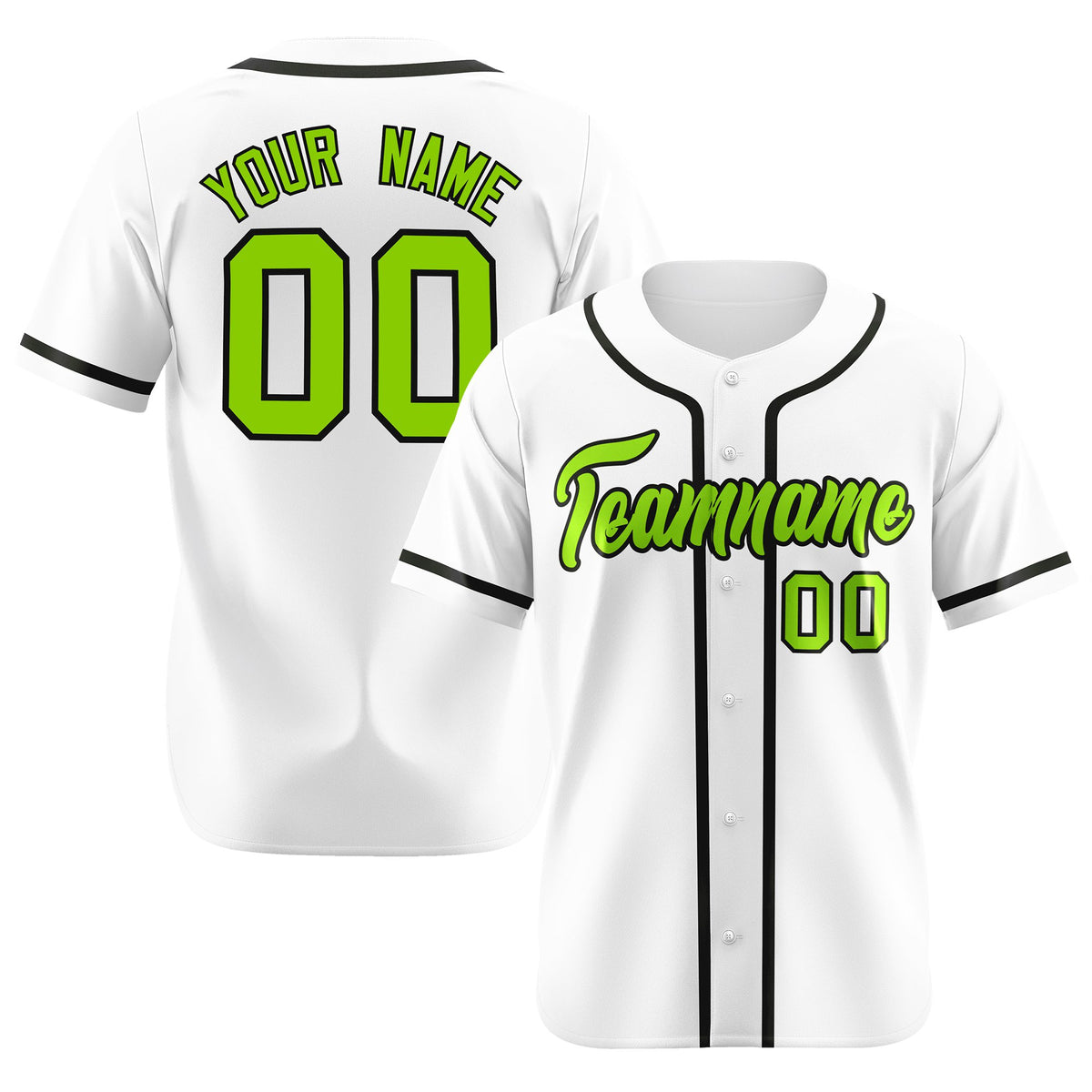 Custom White Neon Green-Black Classic Style Authentic Baseball Jersey