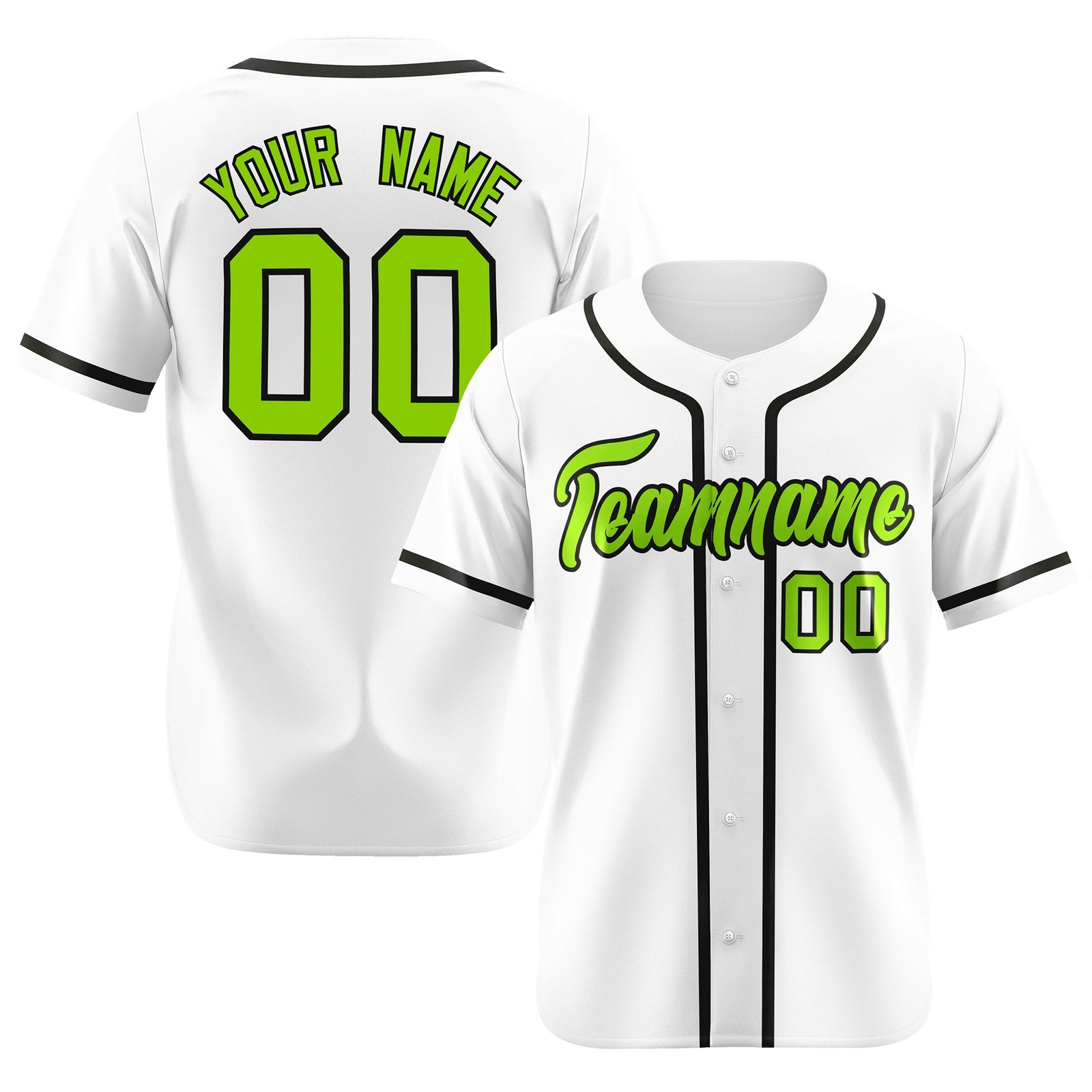 Custom White Neon Green-Black Classic Style Authentic Baseball Jersey