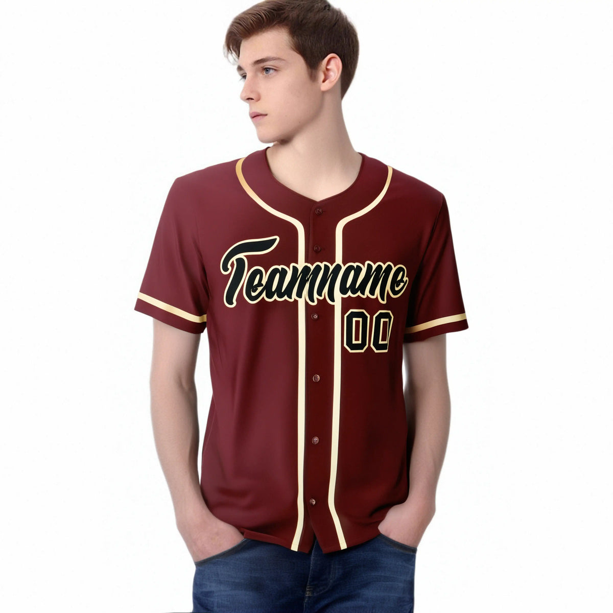 Custom Crimson khaki-Black Classic Style Authentic Baseball Jersey