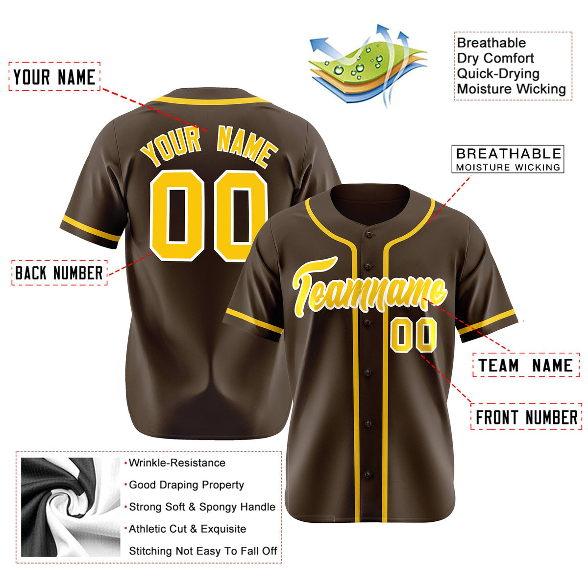 Custom Brown Glod Classic Style Authentic Baseball Jersey