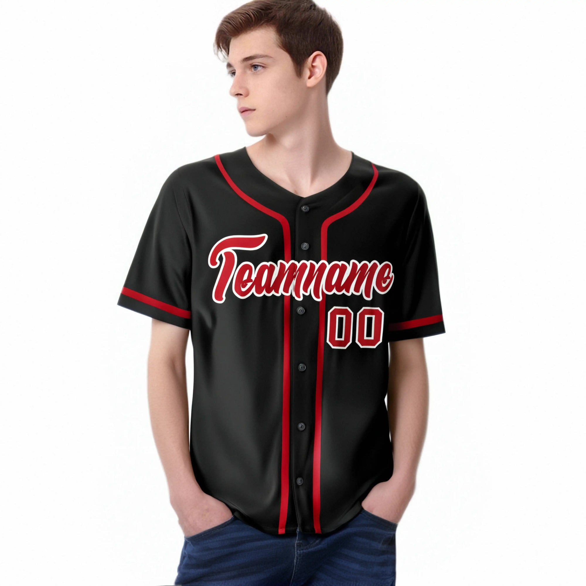 Custom Black Red Classic Style Authentic Baseball Jersey