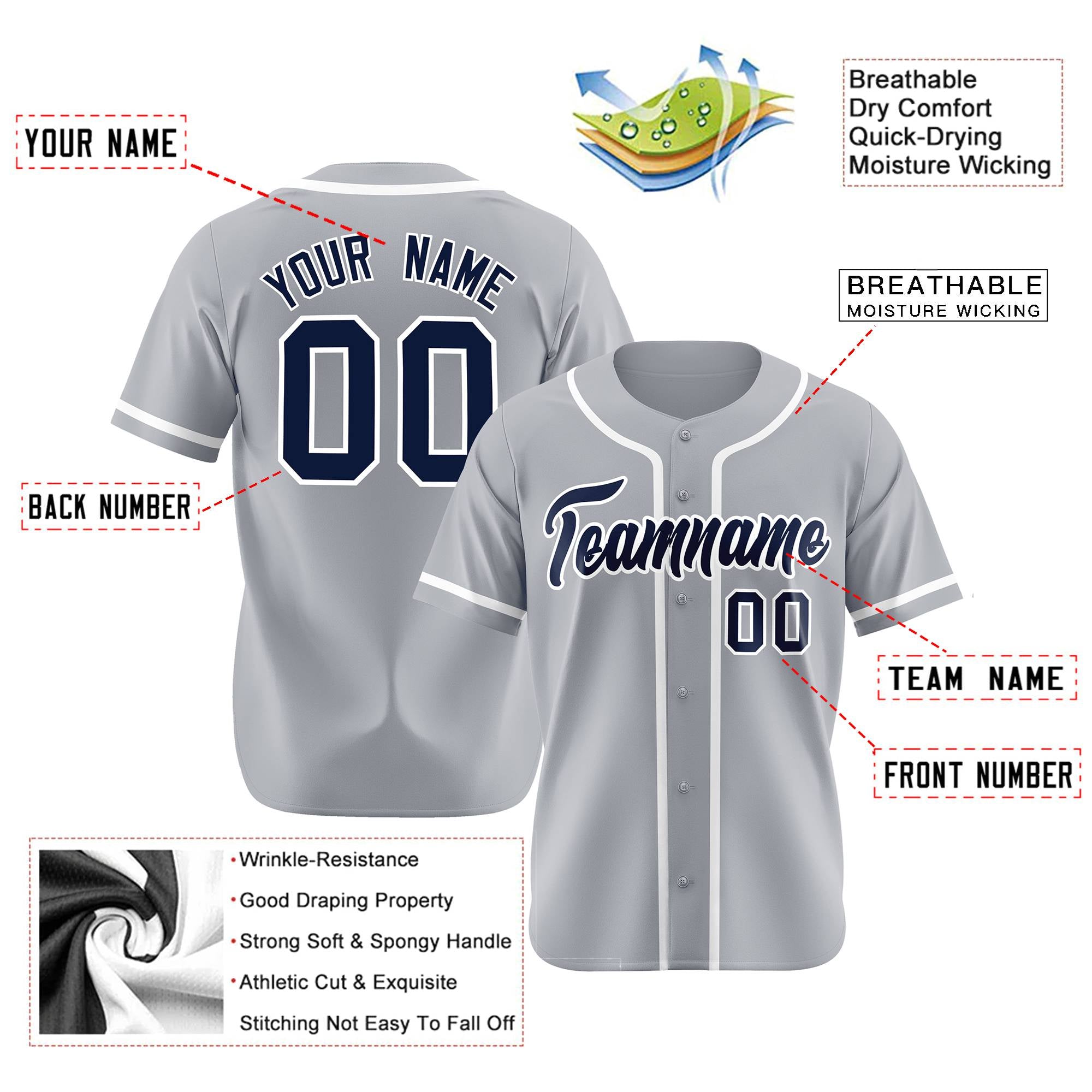 Custom Gray White Classic Style Authentic Baseball Jersey