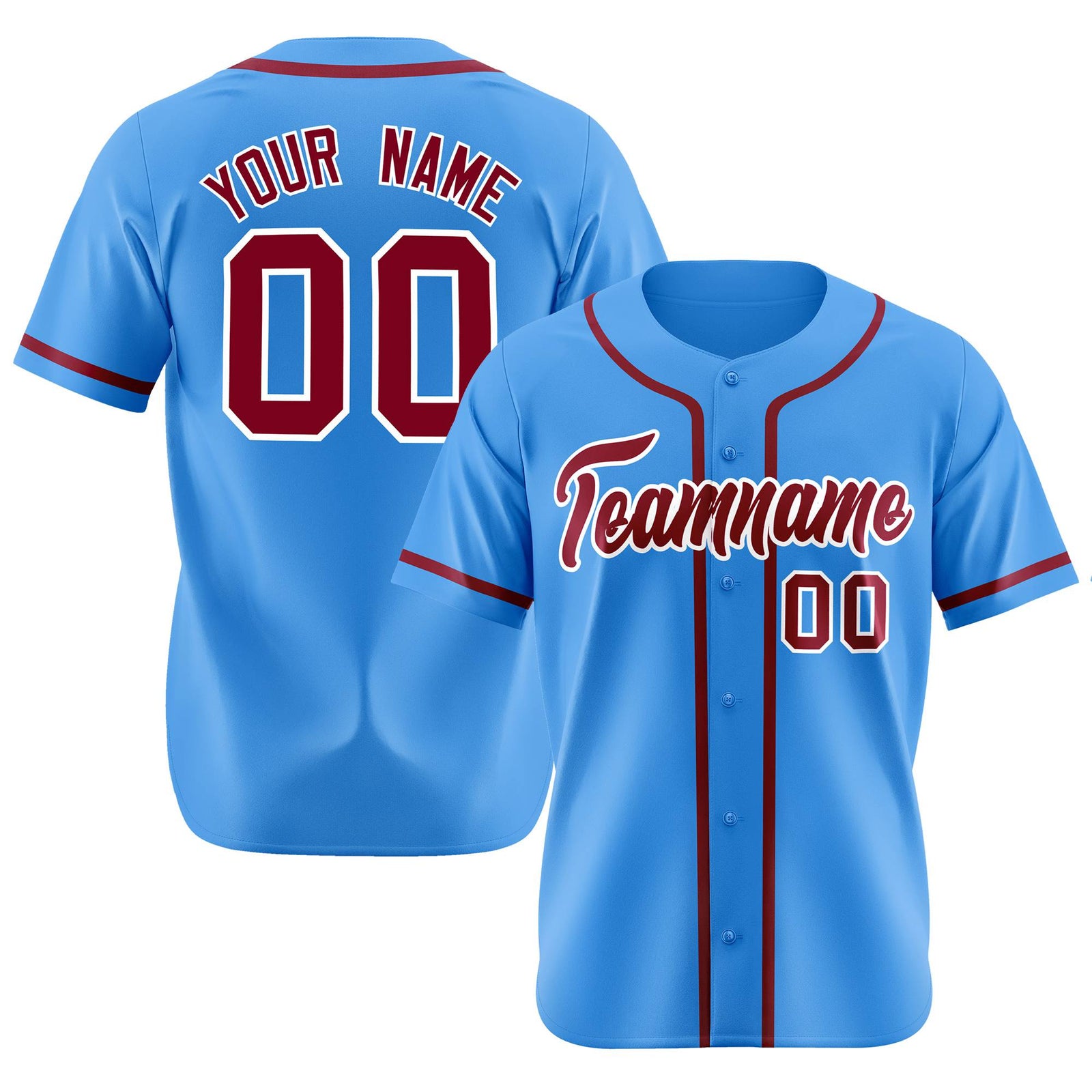 Custom Powder Blue Crimson Classic Style Authentic Baseball Jersey
