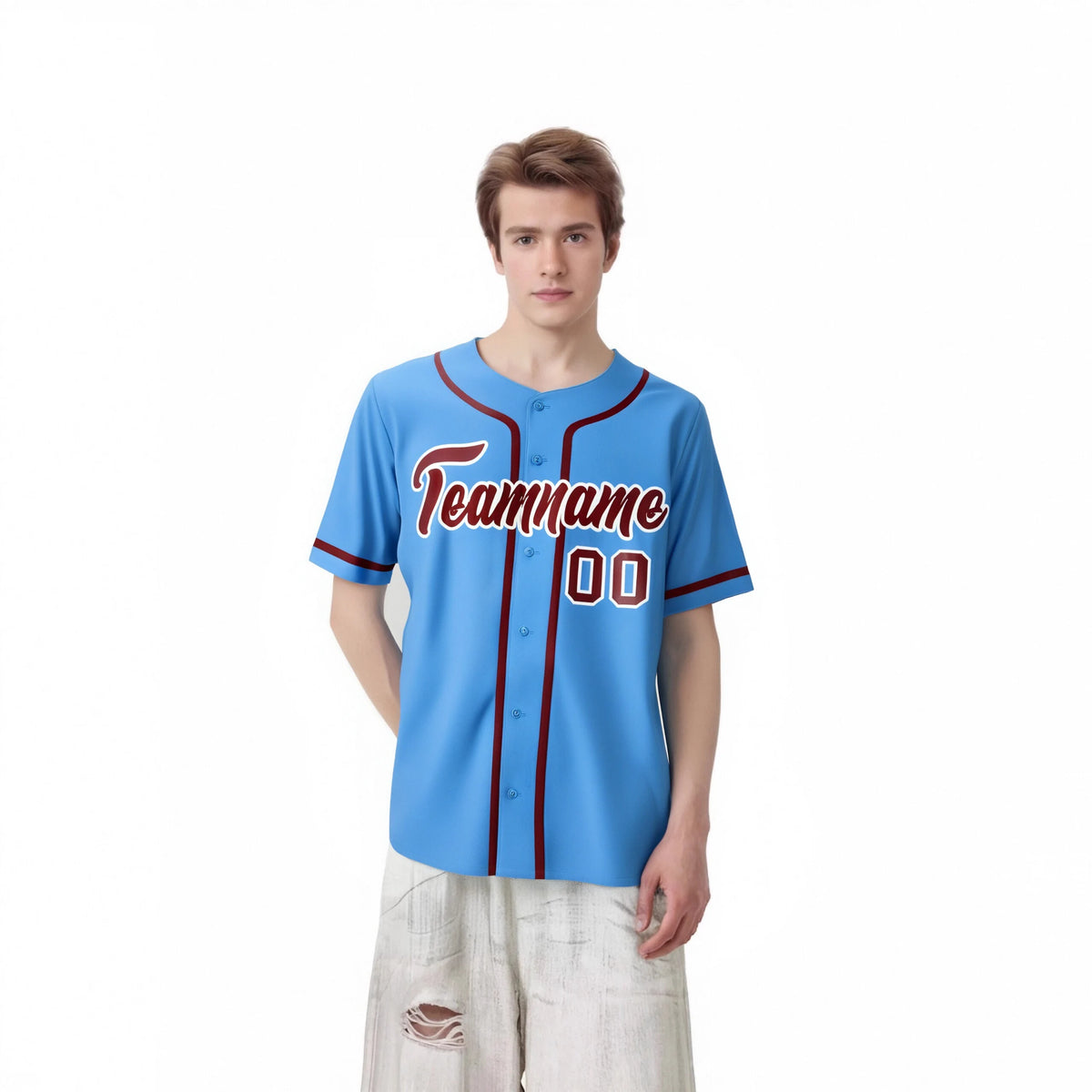Custom Powder Blue Crimson Classic Style Authentic Baseball Jersey