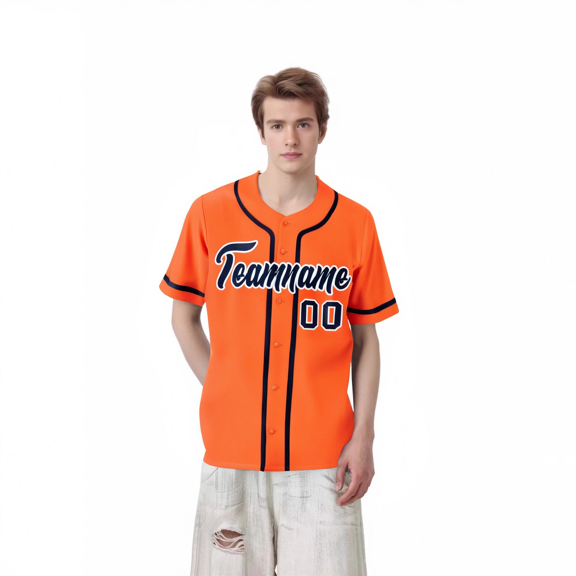 Custom Orange Navy Classic Style Authentic Baseball Jersey