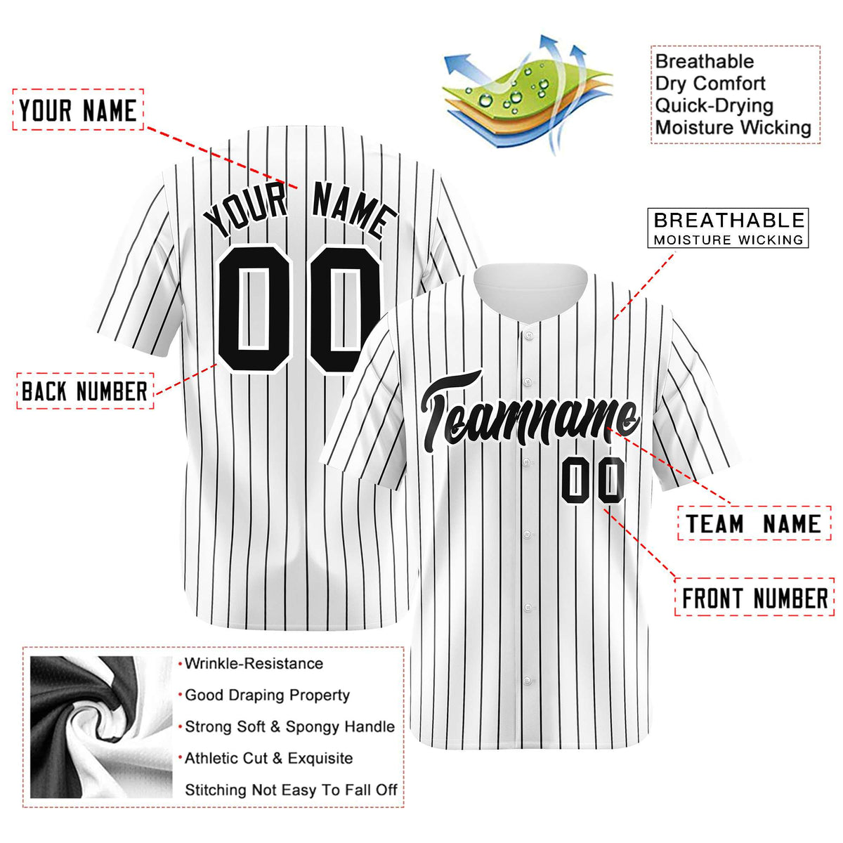 Custom White Black Pinstripe Authentic Baseball Jersey